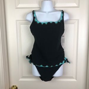 NWT Profile by Gottex Black Ruffle Tie Tankini